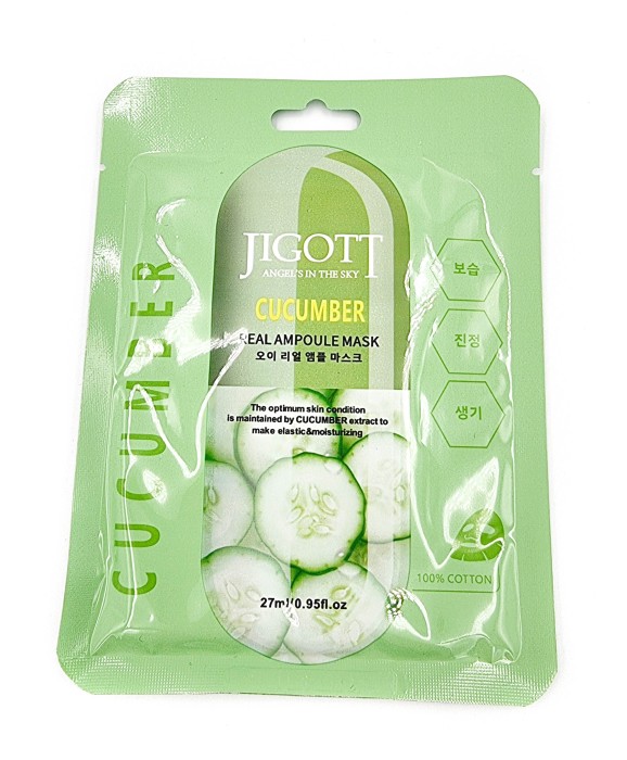 Тканевая маска для лица с экстрактом огурца Jigott Cucumber Real Ampoule Mask